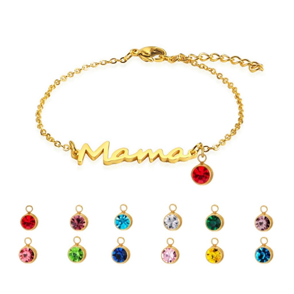 Jeshayuan New Letter Mama Bracelet with Birthstone for Women Gifts for Mother Dainty Zircon Bracelet Jewelry Gifts for New Mom