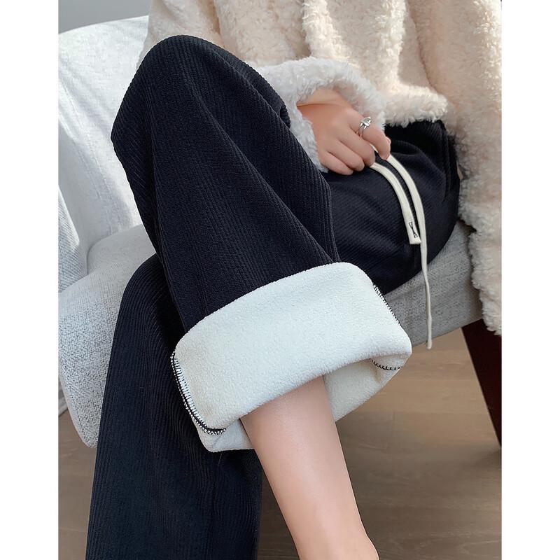 Demana Winter Fleece-Lined Straight-Leg Casual Pants for Women L