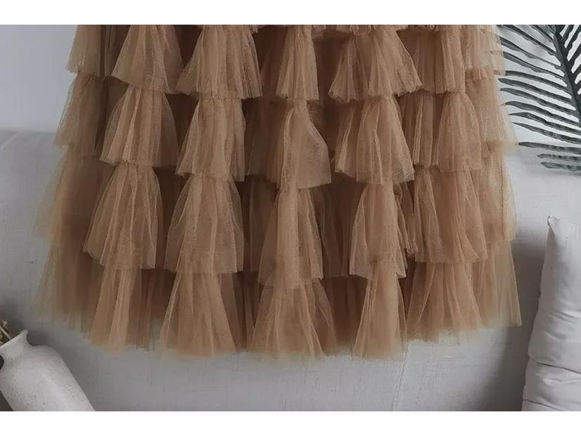 2023 Autumn/Winter A-Line Long Mesh Cake Skirt