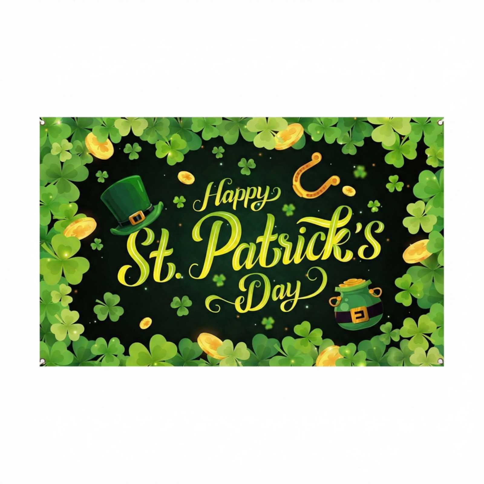 St. Patrick s Day Banner, Irish Commemorative Flag, Decorative Flag With Shamrocks One Size