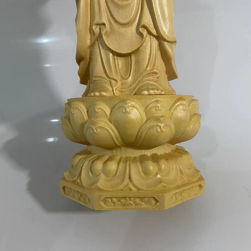 Natural Solid Wood Ksitigarbha Bodhisattva Statue Chinese Buddha Statues Home Room Office Feng Shui DecorationFigure Statue 11in