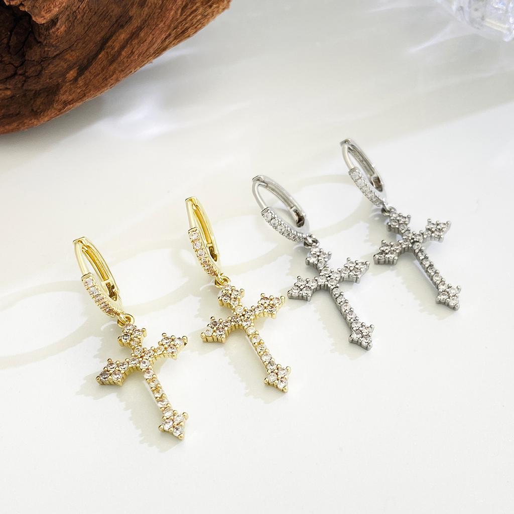 Punk Fashion Rhinestone Cross Earrings Kpop Zircon Cross Drop Earring for Women Grunge Egirl Earrings Charm Jewelry Accessories