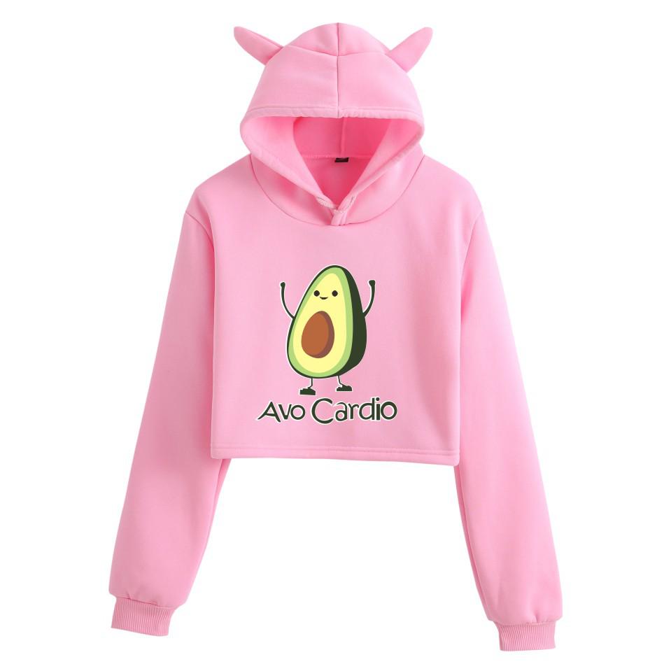 Cartoon Spud Potato Cat Ears Print Cropped Hoodie for Women
