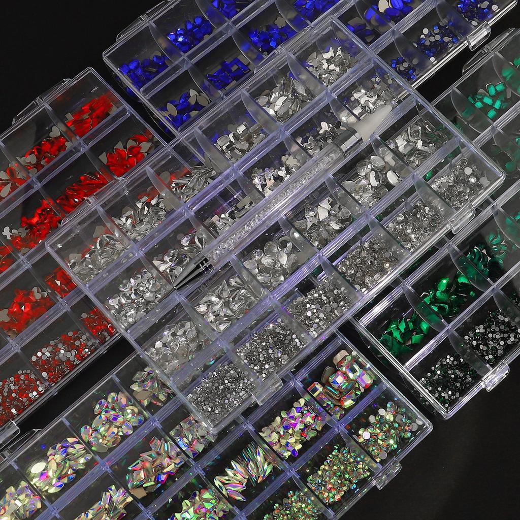 Nail Crystal Rhinestones Kit,Mix Shape AB Glass,3D Diamonds Flatback Crystals with Drill Pen,Nail Crystal,Nail Art Decor