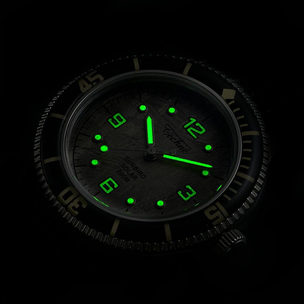 Techne Men's Marine Offshore Solar Watch with Meteorite Black Bezel, 5-Rice Bracelet, and 3 Hands