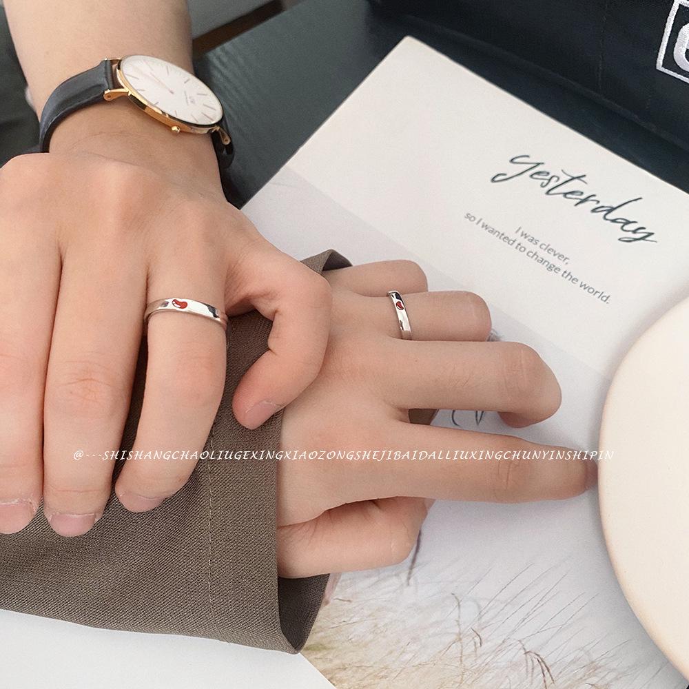 S925 Sterlingové stříbro Akáciové fazole Nastavitelné prsteny pro páry pro muže a ženy - Nadčasový design červených fazolí