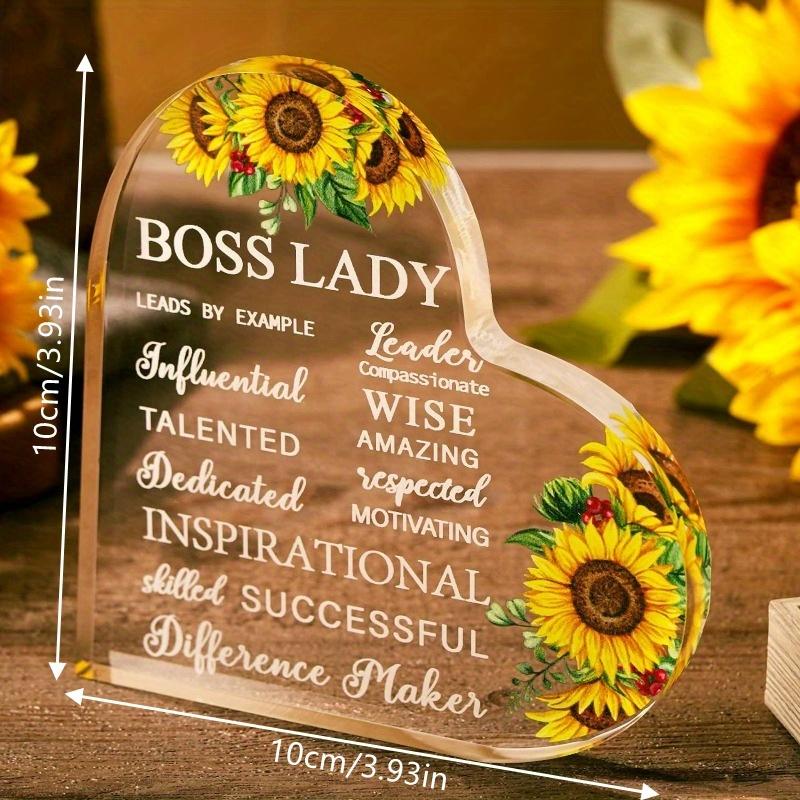 Boss Lady Sunflower Plaque - Inspirational Yellow Desk Gift for Female Leaders