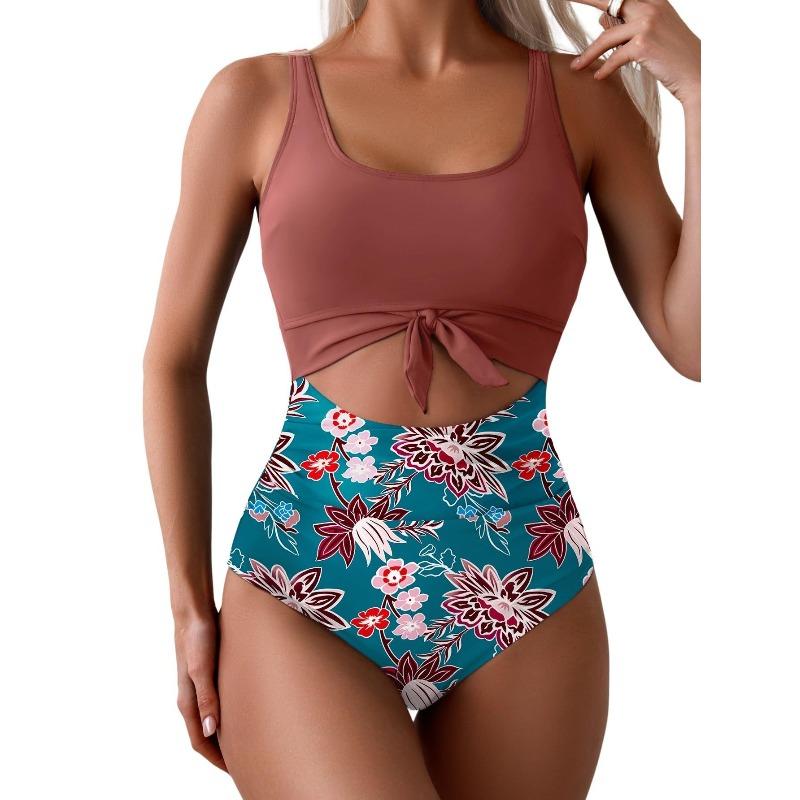 2026 European Beautiful Women's One-piece Swimsuit Belly Slim Swimsuit Hollow Lace-up Swimsuit