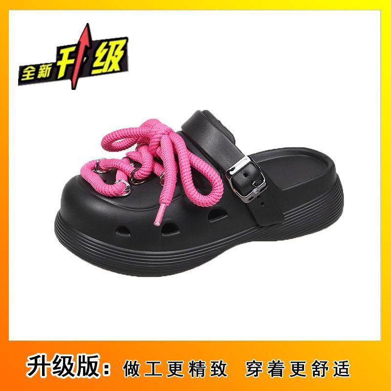Fashion versatile muffin thick bottom stepping on shit bag head slippers summer and autumn outer wear belt buckle hole shoes