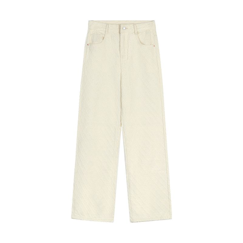 

White Loose Jacquard Early Spring High Waist Mop Denim 3513# pants L