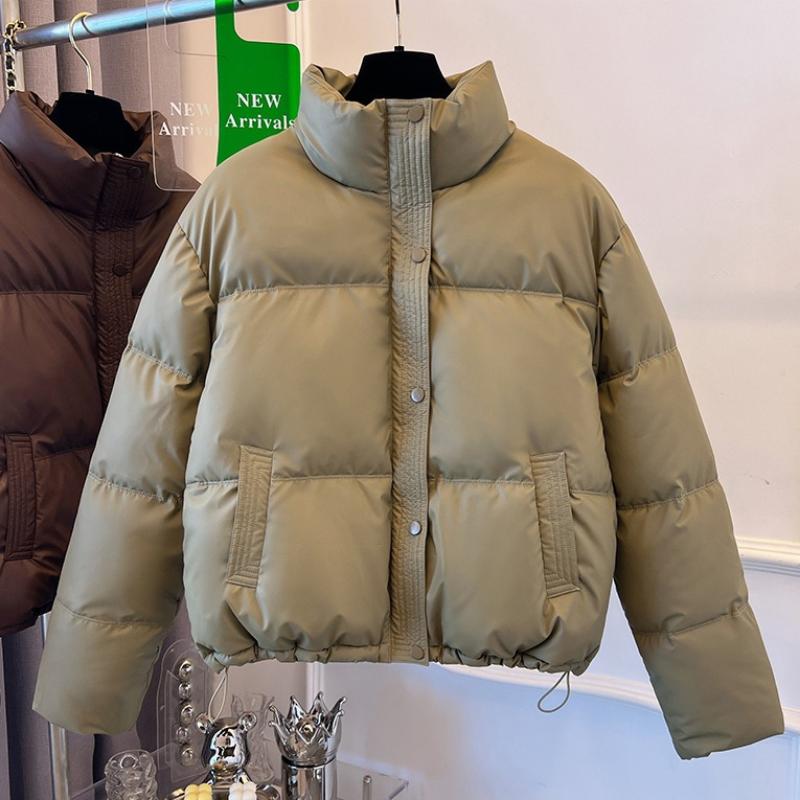 Women's Short-length Down Jacket with Stand-up Collar, Simple and Loose-fitting Design for Winter.