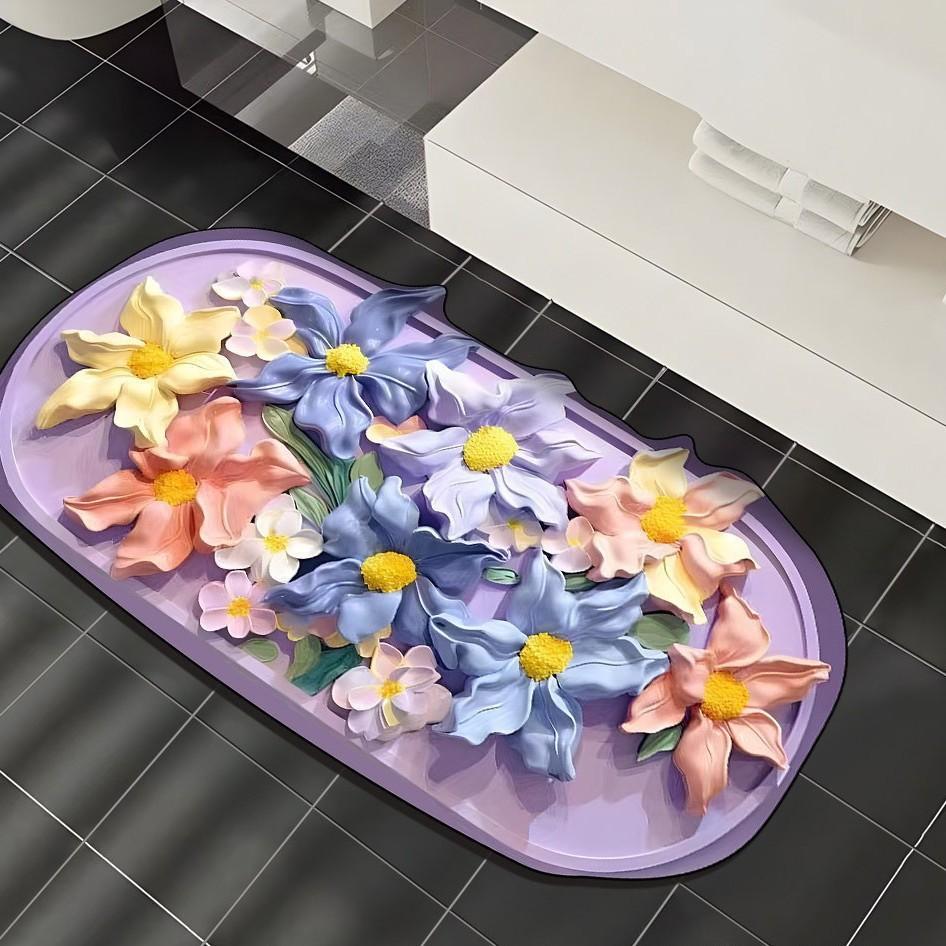 Light Luxury Three-dimensional Vision Flower Diatom Mud Floor Mat, Toilet Door Water Absorption Non-slip Foot Mat, Door Mat