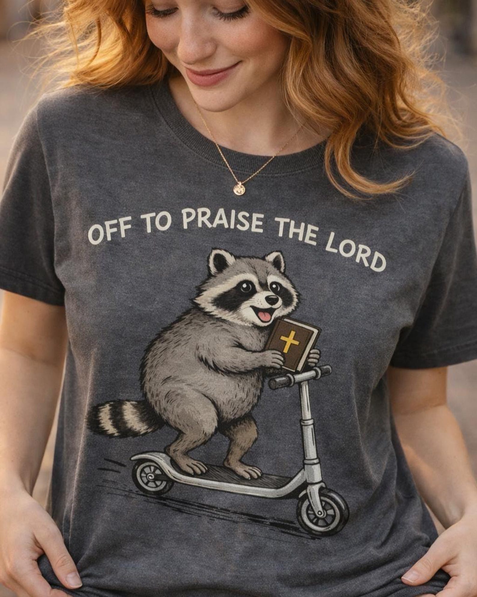 Comfort Color Off To Praise The Lord T-Shirt, Cute Raccoon Shirt, Funny Christian Raccoon Shirt, Christian Gift Tee, Raccoon Shirt S