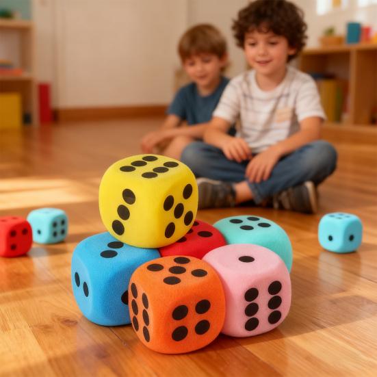 6Pcs 3.8/6/8CM Giant EVA Foam Dice Rounded Corner Six-Sided Large Dice Gaming Dice Toy Board Game Prop Game Casino Themed Party Decoration