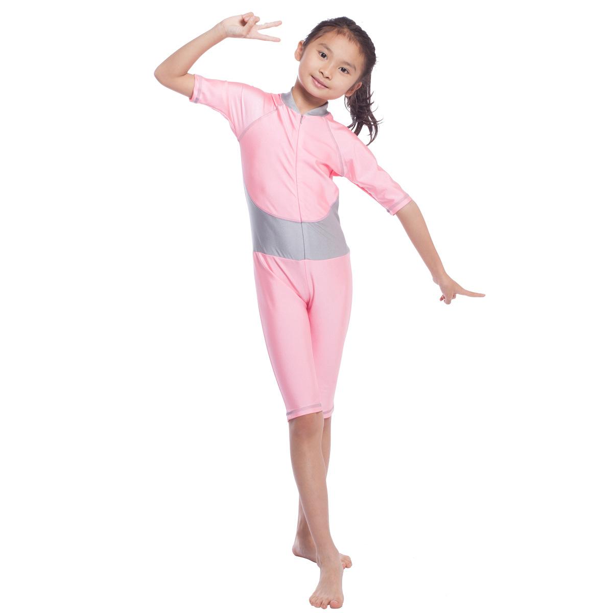 

Цельный купальник для девочек, комбинезон на молнии с короткими рукавами, купальный костюм для детей, детский купальный костюм L розовый