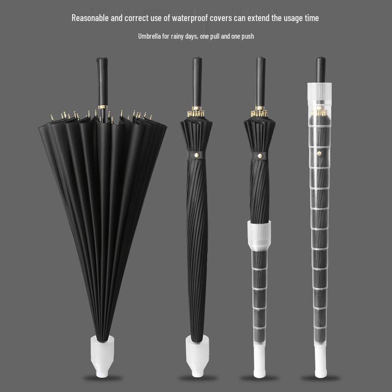 Manual 24-Rib Long Handle Double Umbrella with Auto Waterproof Sleeve