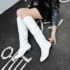 2024 Shoes For Women Knee High Boots Red Black White Tall Boots Woman Pleated Low Heel Casual Leather Female Long Shoes