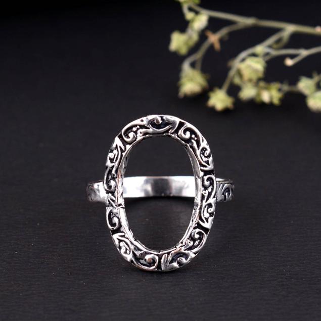 

Elegant Sterling Silver Open Oval Ring Minimalist Adjustable Statement Band Simple Modern Jewelry Gift for Women 3 срібний