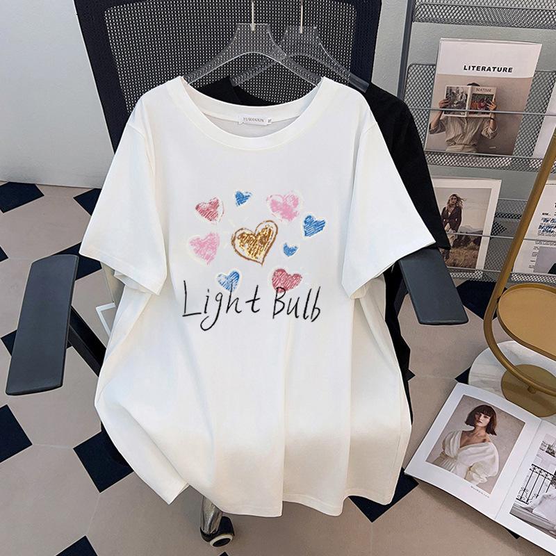 Plus Size Women s Round Neck Short-Sleeve Mid-Length Slimming T-Shirt 6XL чёрный