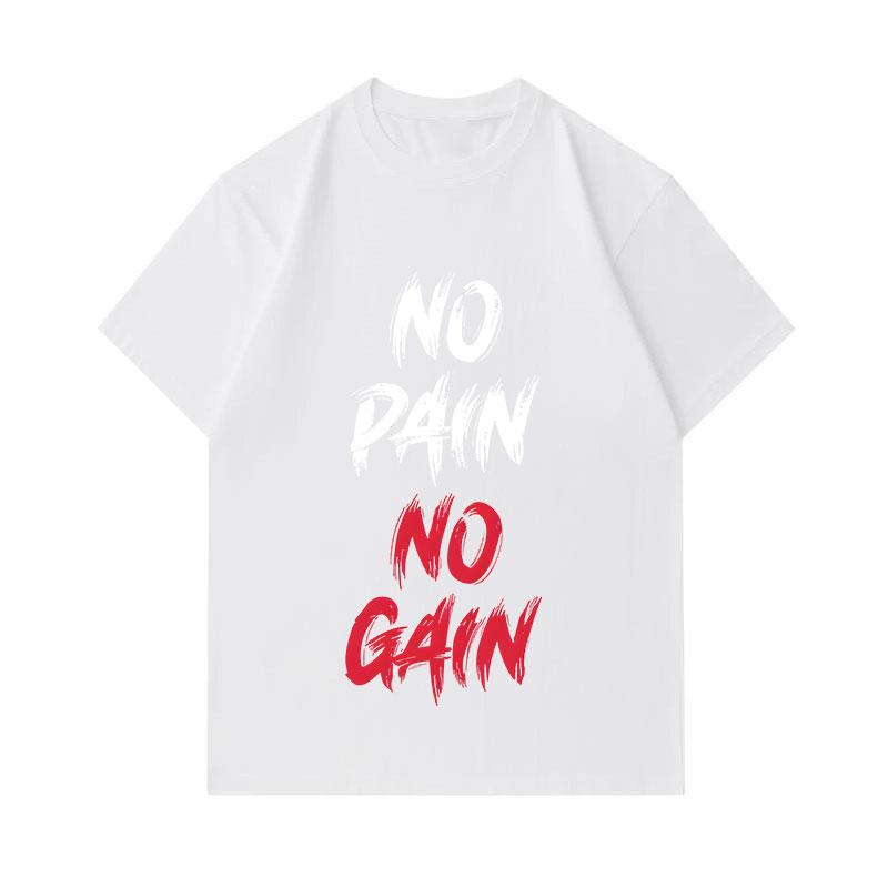 Men's 100% Cotton Crew Neck Short Sleeve T-Shirt, Casual NO PAIN NO GAIN Motivational Printed Breathable Soft Daily Workout Tee Top for Fitness Enthus