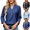 Women's Fashionable Casual Solid Color V-neck Seven Quarter Sleeved Loose Shirt Top
