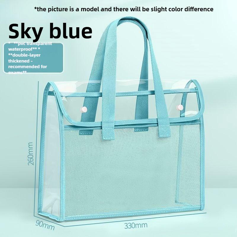 Thick Handled Document Folder Transparent Waterproof Durable Student Tutoring Paper Homework Book Storage Bag Organizer Pouch