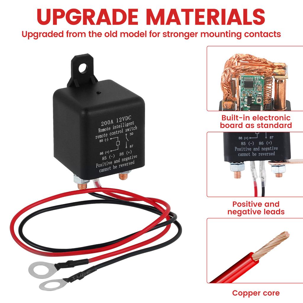 12V 200A Battery Switch Relay Remote Car Control Battery Disconnect Cut Off Isolator Master Kill Cut-Off Switch for Anti-Theft