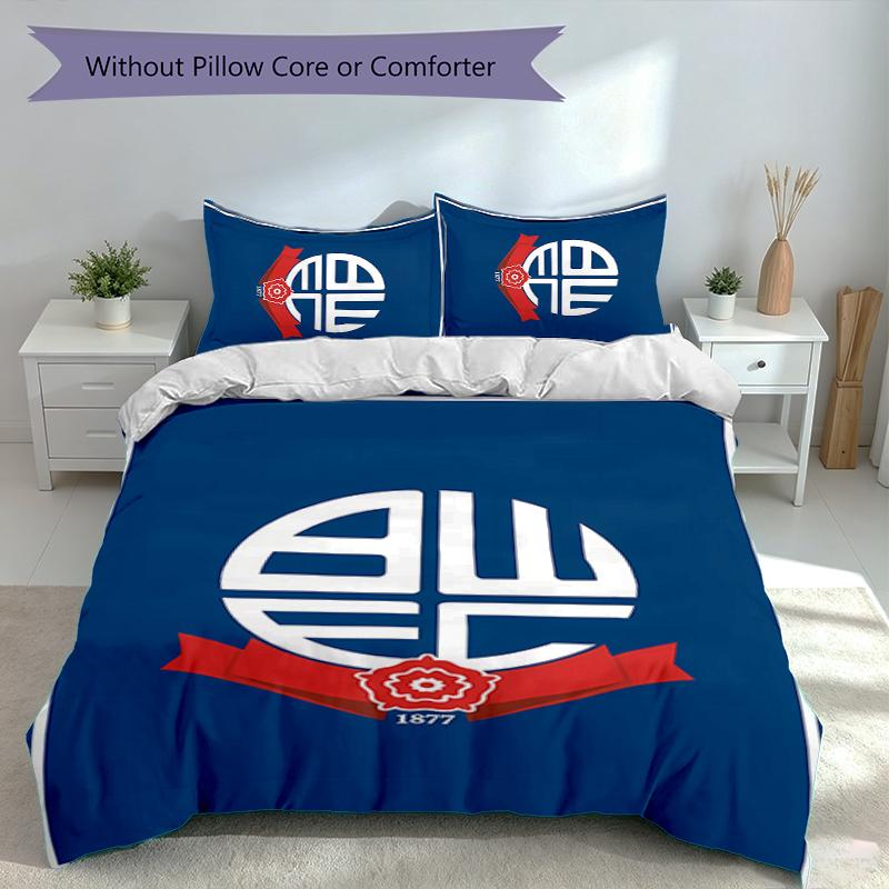 3pcs Bolton Wanderers FC LOGO Duvet Cover Set, Includes 1 Duvet Cover and 2 Pillowcases,Skin-Friendly&Comfortable Fabric,Suitable Bedding Sets