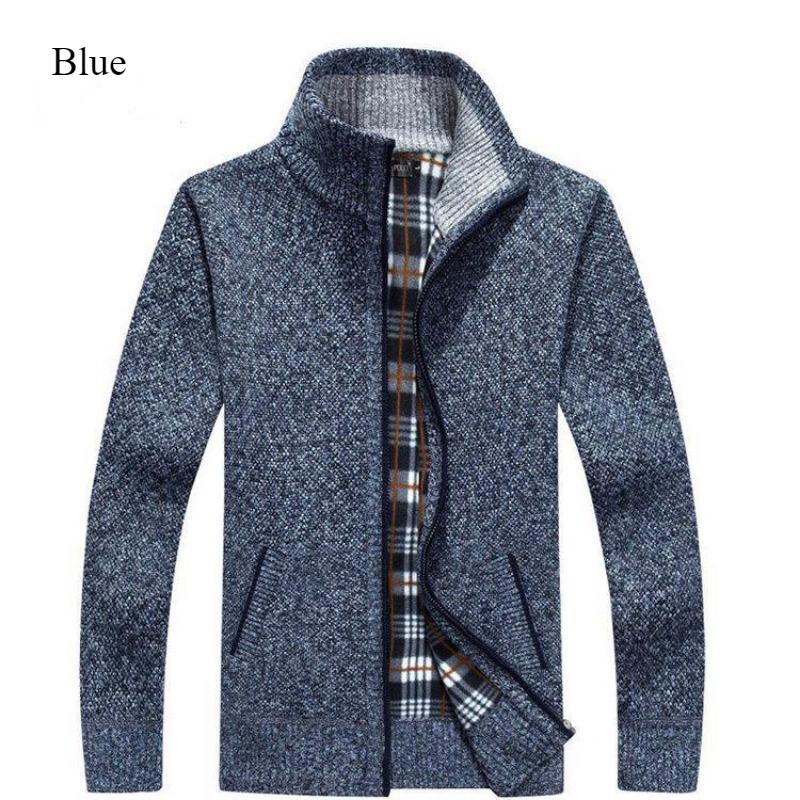 Men's Autumn and Winter Cardigan Zipper Sweater Thickened with Velvet Stand Collar Loose Warm Knit Coat Top