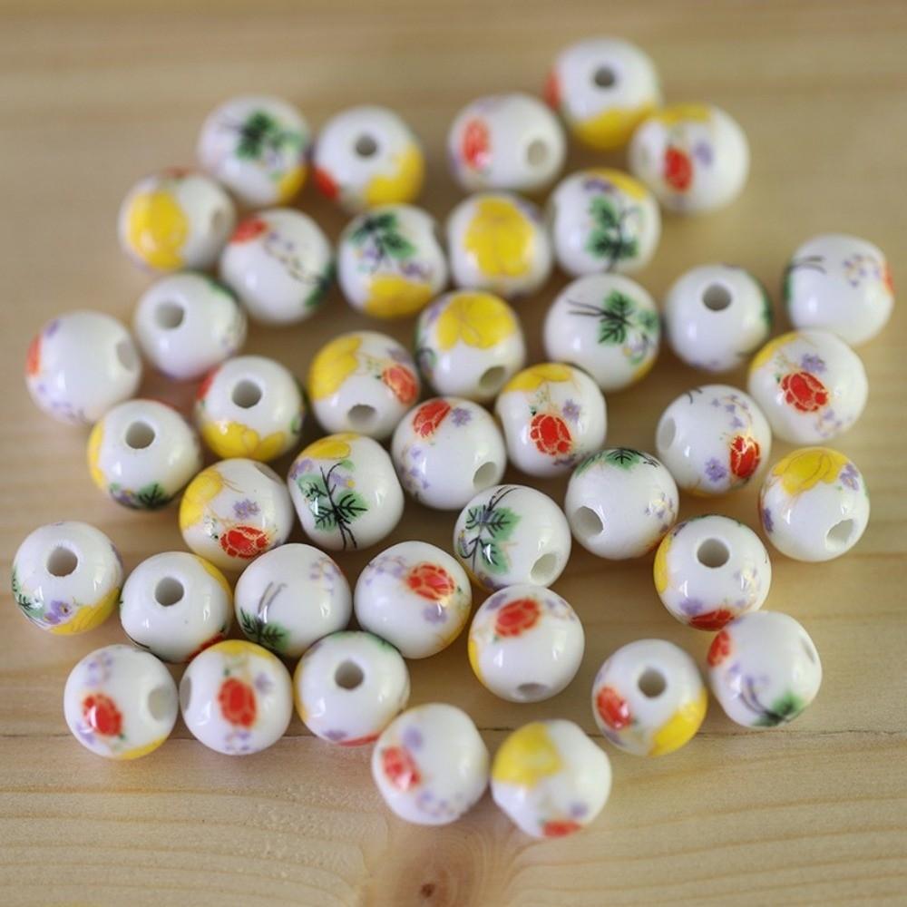 30pcs/set Flowers Printed Loose Beads Creative Chinese Style Beads  Woven Necklaces