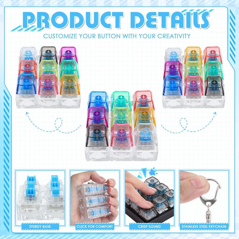 Relaxing DIY 9 Keys Keyboard Fidget Toy, Fidget Clicker Keyboard Fidget Keychain, Button Fidget Gifts for Adults To Relieve Stress and Pass Time