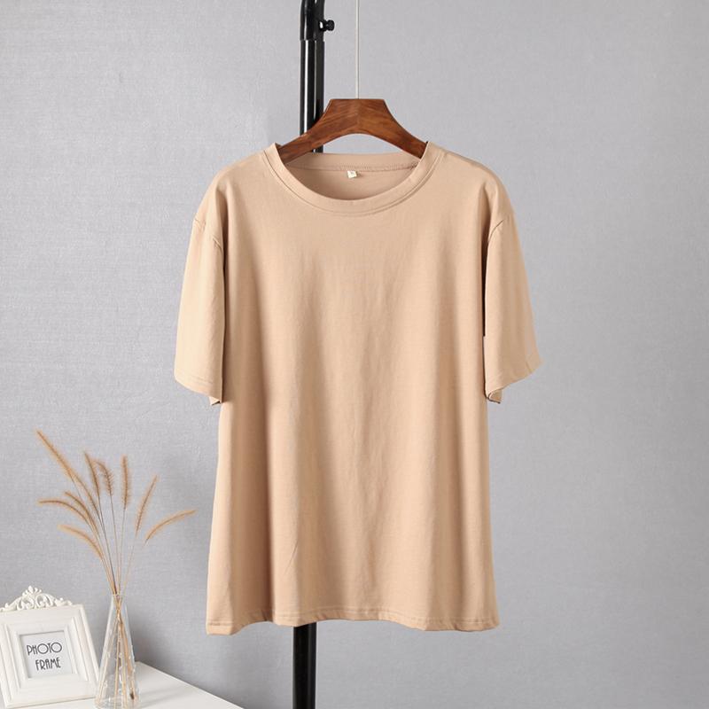 Hirsionsan 100% bomull Oversized T-skjorte kvinner Harajuku Basic løse kortermede t-skjorter Myke kvinnelige solide topper Khaki sommergenser
