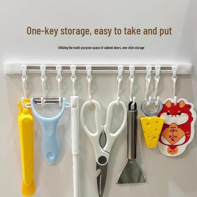 Slide Rail Hook: No-Drill Kitchen Cabinet & Wall-Mounted Adhesive Hooks for Storage