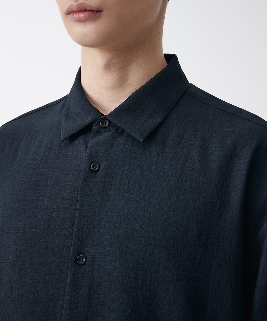 Musinsa Standard Relaxed Linen-Like Short Sleeve Shirt [Navy]