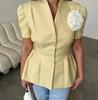 Moda Donna Europea e Americana Estate 2025 Top Suit Corto a Maniche Corte Floreale Fatto a Mano in Vita Stretta