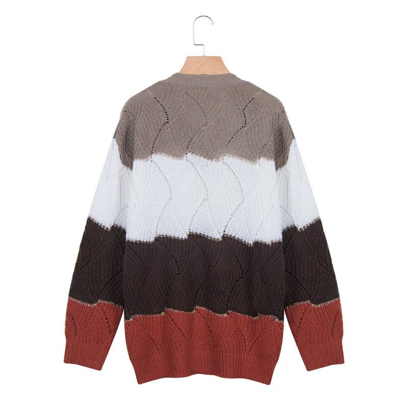Women's Long Sleeve Colorblock Striped Casual Loose Knit Pullover Sweater Top