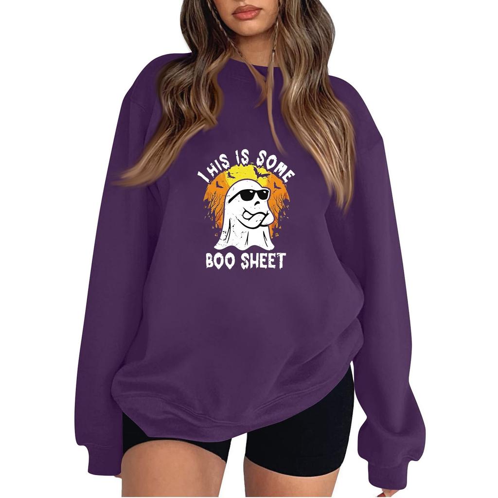 Women's Fashion Casual Halloween Print Long Sleeve Solid Color Hoodie