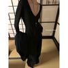 Women's V-neck Long Sleeves T-shirt Loose Temperament Slim Looking Lazy and Versatile Knitting Bottoming Shirt