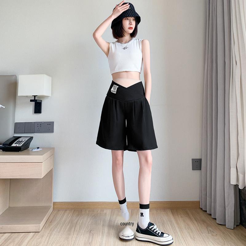 

Летний комплект шорт с низкой посадкой и широкими штанинами большого размера для беременных на ранних сроках M чёрный