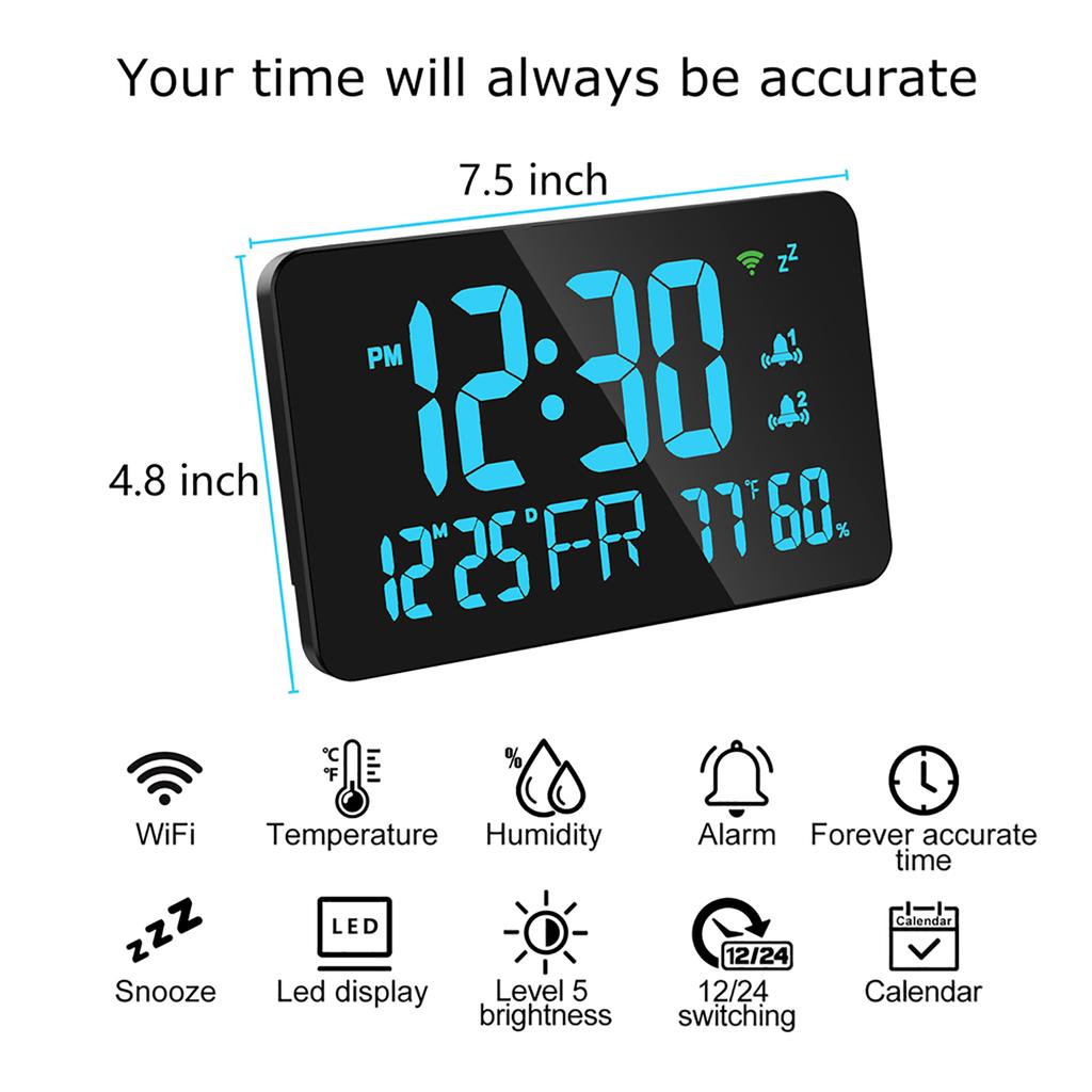 Tuya WiFi Desktop Clock Calendar Intelligent Thermometer Hygrometer with Digital LED Display Support WIFI Auto