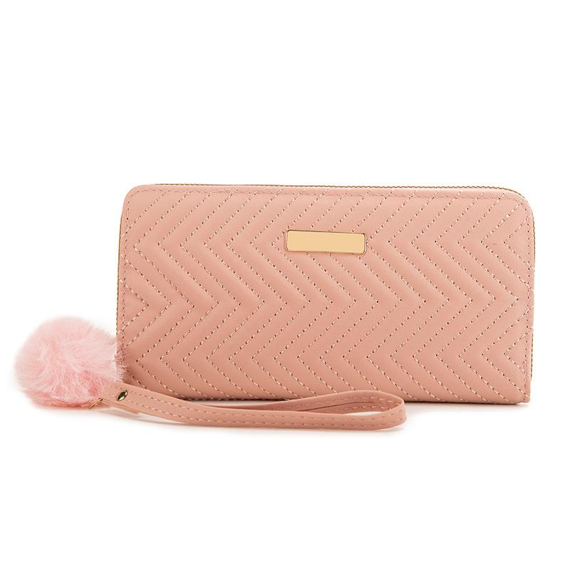 Sweet wind twill long wallet new fresh and simple hairball zipper women's clutch bag