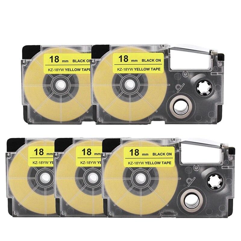 5 Packs 18mm Label Tape XR-18GN XR18YW XR18WE XR18BU Ribbons Compatible for Casio EZ Label Printer KL-100 KL120 KL60 KL-750