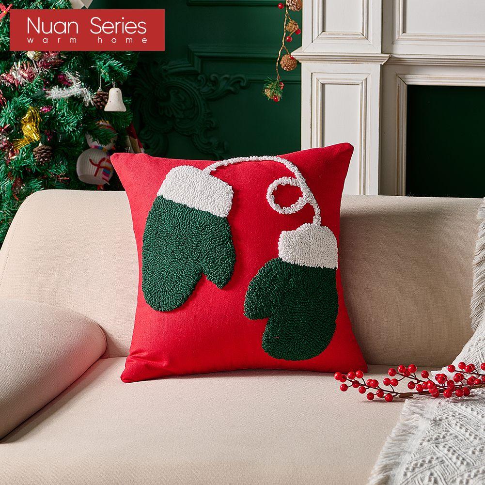 1PC Nuan Series Fashionable and Versatile Christmas Style Red Pillowcase Plush Embroidery Soft Cushion Cover for Sofa Living Room Bedroom Home Decor