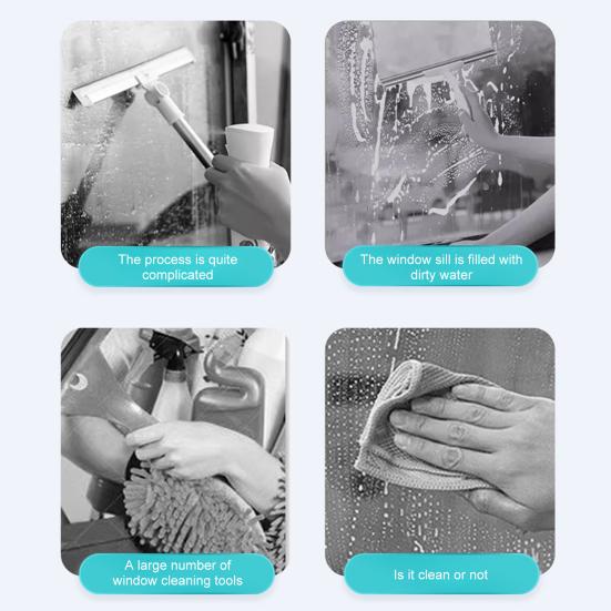 1/2/3Pcs Window Wiper 4-in-1 Glass Cleaner Tool with Spray Bottle Scrubber Scraper Sprayer Multifunctional Window Cleaning Kit
