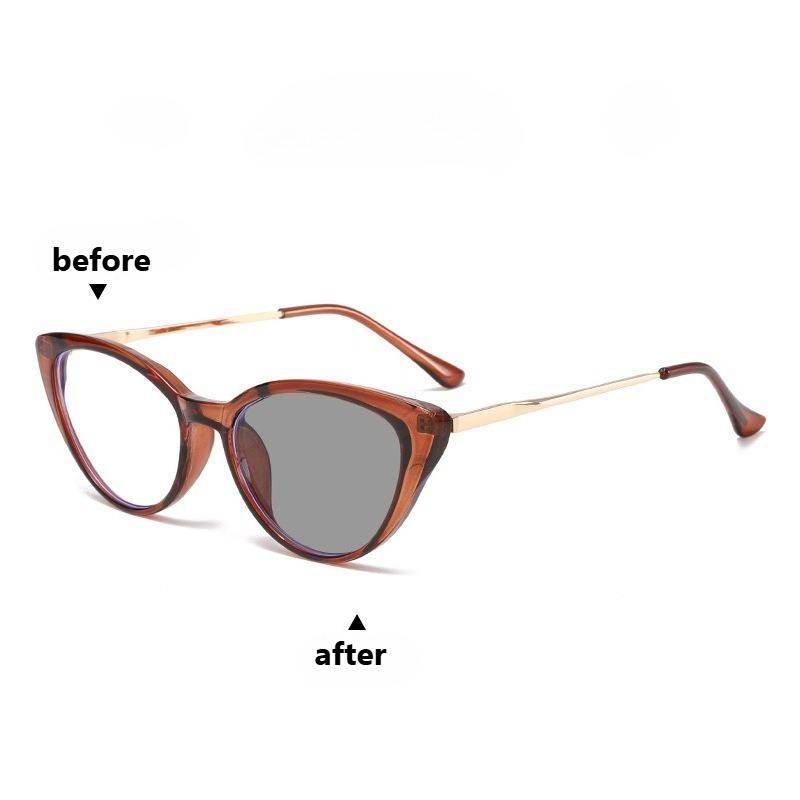 Outdoor Farbwechselnde Lesebrille Damen Herren Mode Cat-Eye Anti Blaulicht Photochrom Fernsichtbrille UV-Schutz