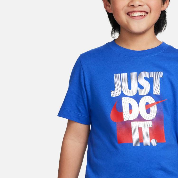 Nike T-Shirt Letter Print Round Neck Short Sleeve Kids Tops Game-Royal DX9522-480