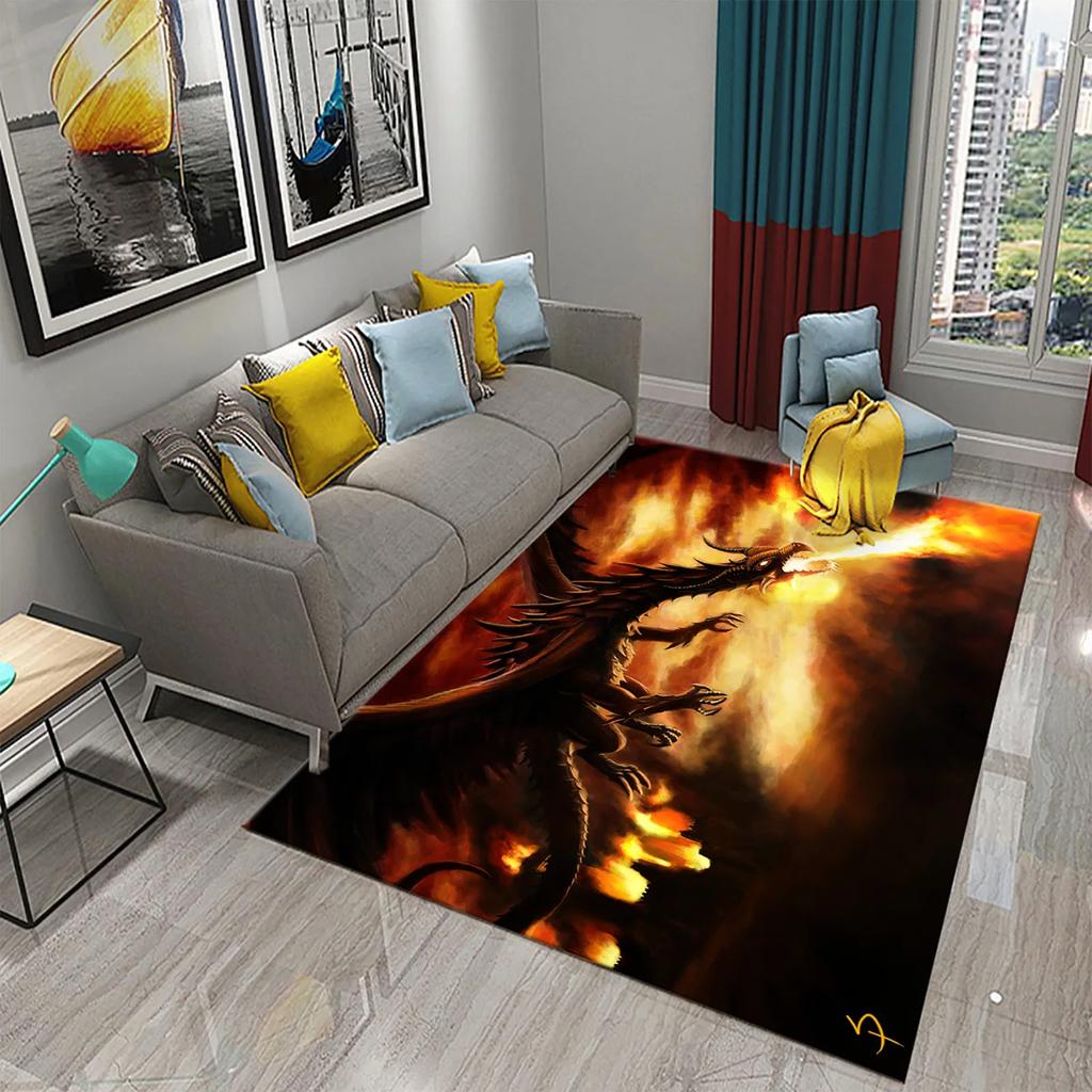 3D Cartoon Dragon Animal Print Carpet for Kitchen Toilet Living Room Esports Chair Carpet Bedside Modern Simple Non-slip Carpets