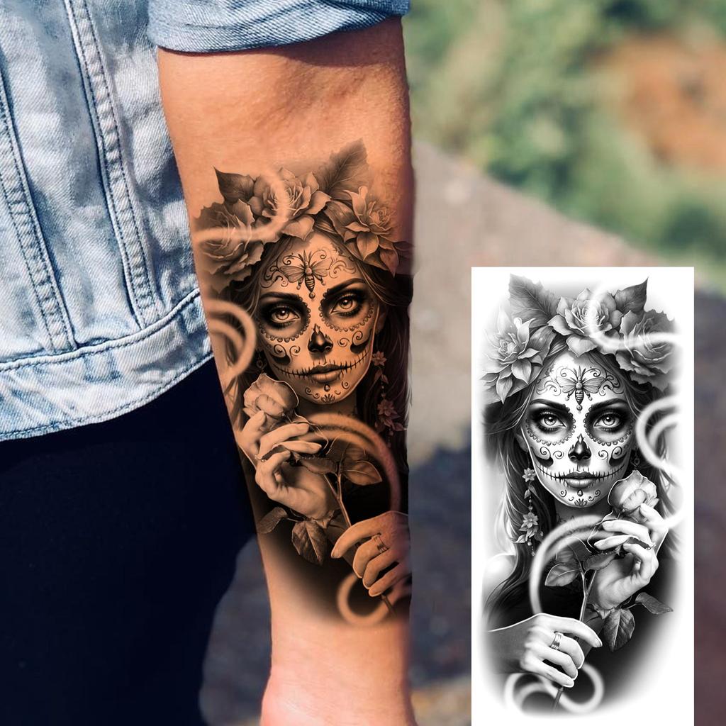 1 Sheet Evil Witch Zombie Vampire Temporary Tattoos For Men Women Adults Halloween Long Lasting Waterproof Fake Tattoo Sticker