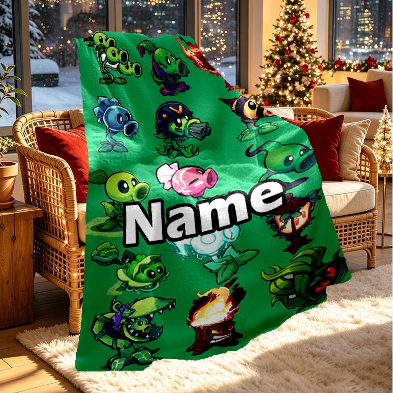Custom Name Personalized Plants vs. Zombies Print Blanket, Home Decor, Bedroom, Sofa, Camping, Couch, Gifts for Birthday Christmas