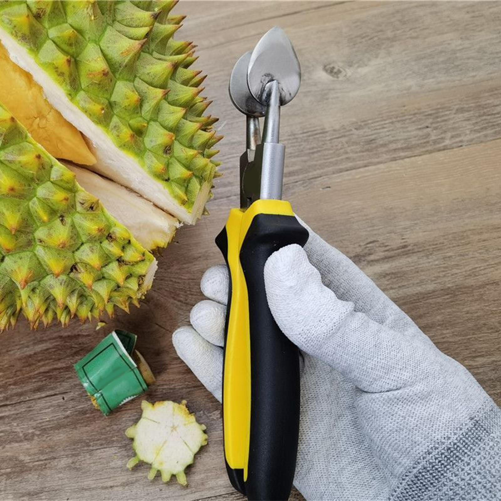 

Stainless Steel Durian Opener for Effortless Fruit Access Yellow Black
